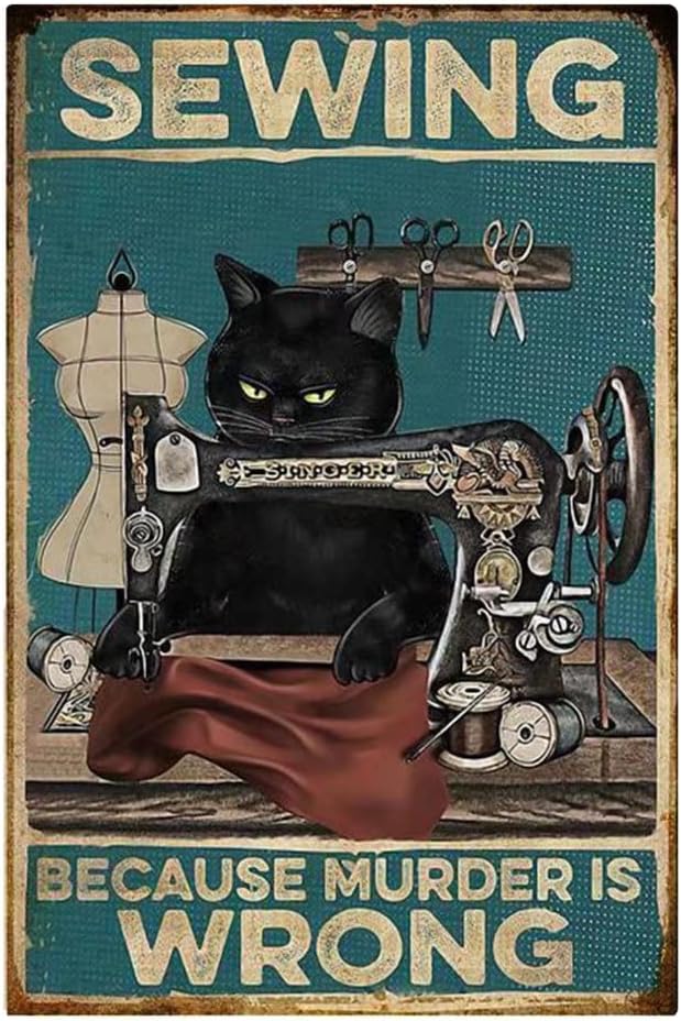 Sewing Art - CAT KITTY sewing retro style,BECAUSE MURDER